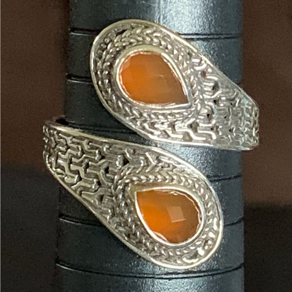 Sarda Sterling Silver Carnelian Chainlink Ring